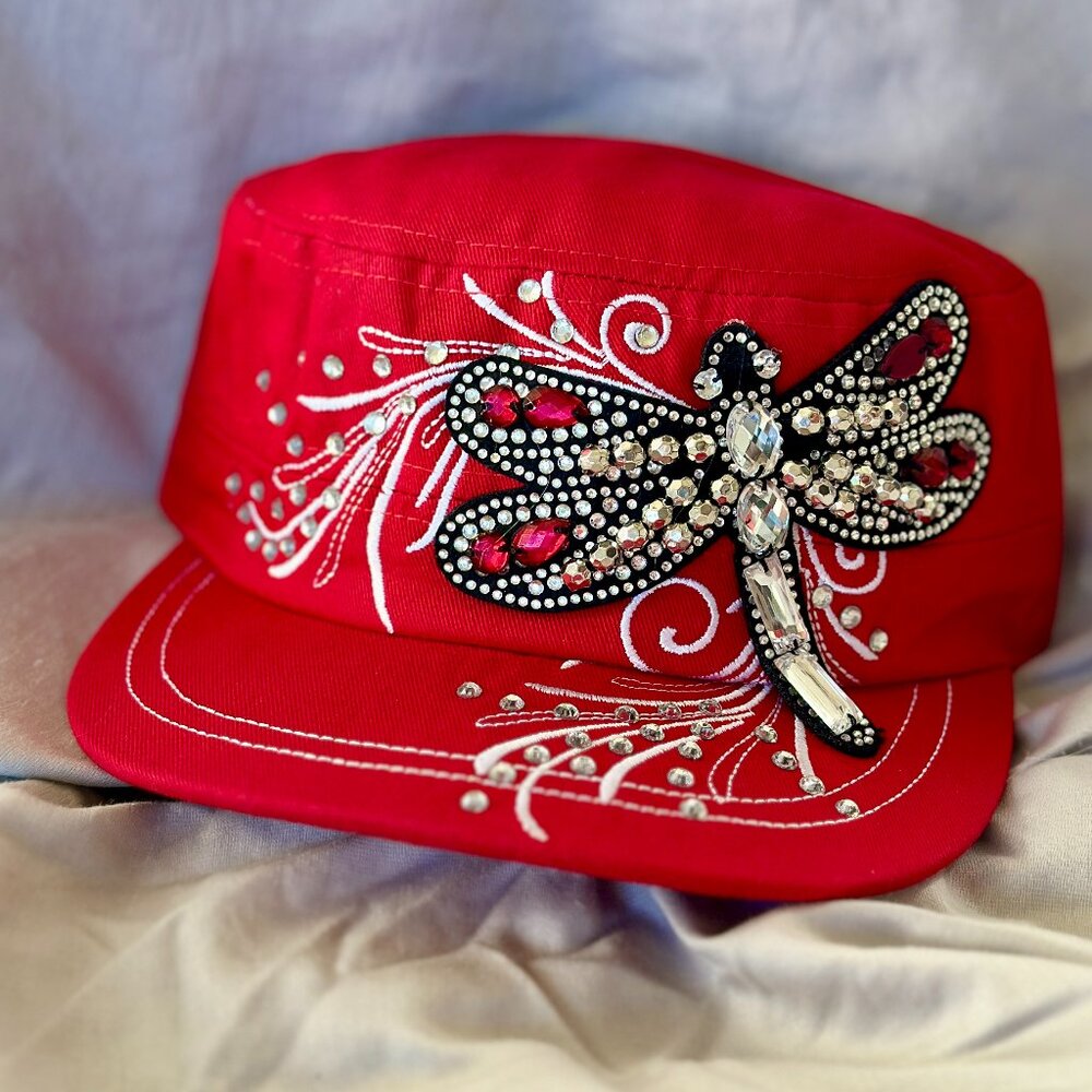 Hat~Rhinestone~Dragonfly~Cadet style~adjustable velcro back
